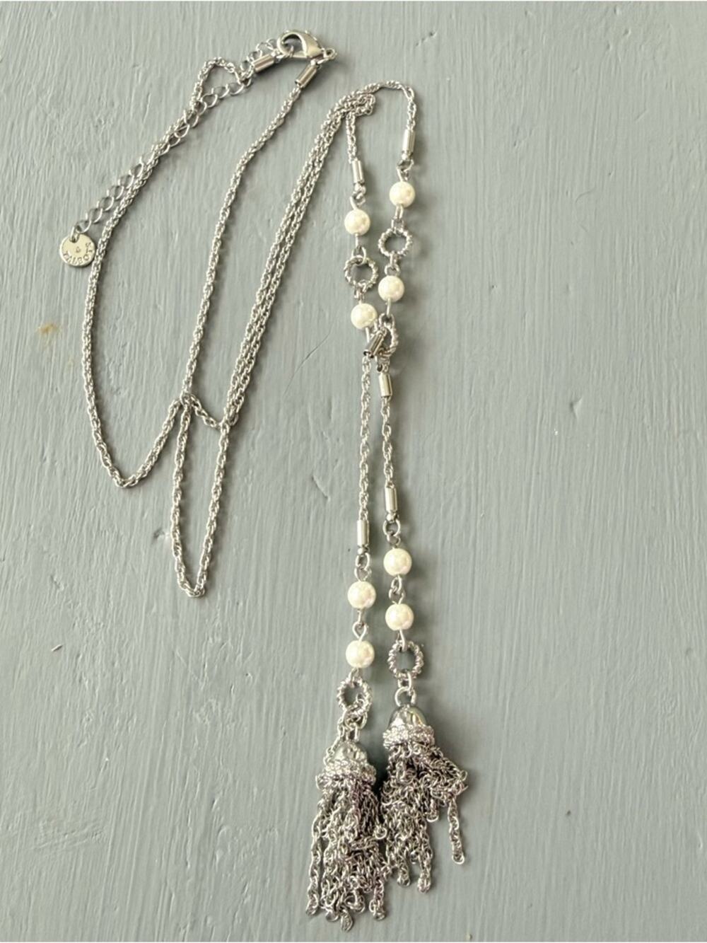 Talbots Silver Tone Long Beaded Necklace